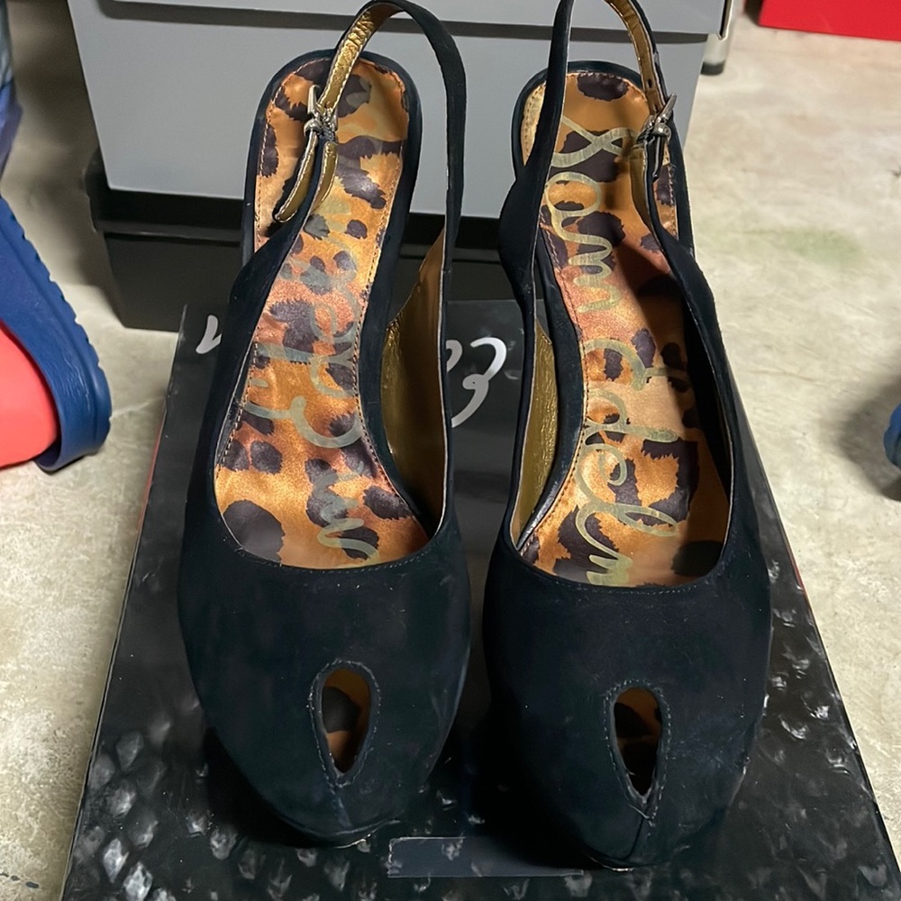 Black Sued Sling Back Heels